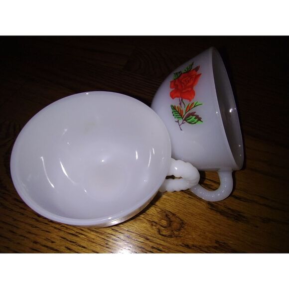 (G2) 2 Federal Glass Company Rosecrest Milk Glass Teacups (Replacements) - Picture 2 of 6